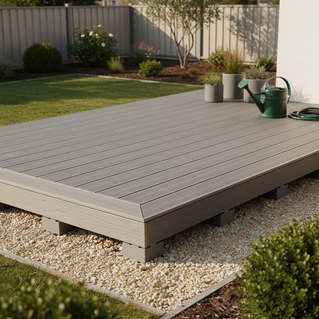 Terrassenbau mit WPC-Dielen auf stabilem Untergrund – Galabau De Wit